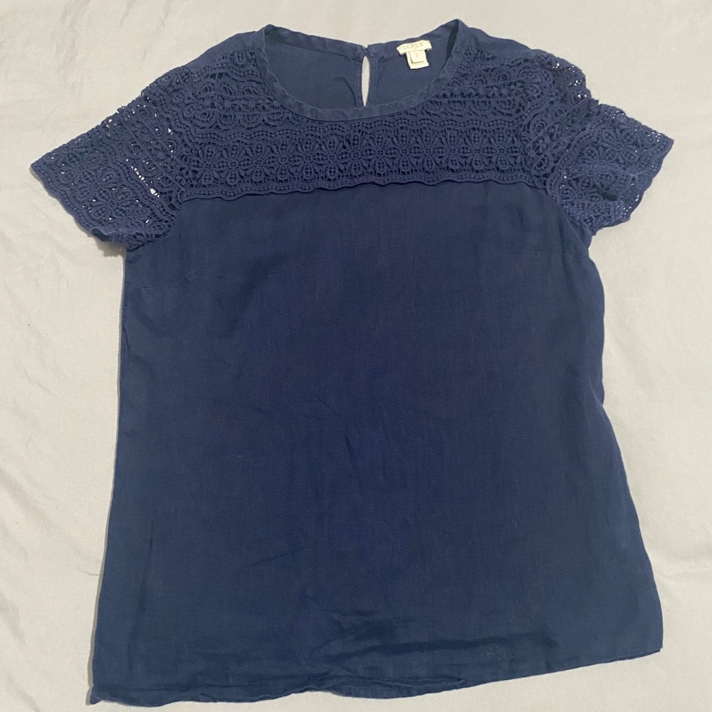 J.Crew Short Sleeve Linen & Lace Top – Size 2